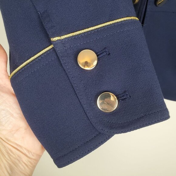 Chico's Military Jacket Size 3P US 16 Petite Navy Blue Gold Piping Hook & Eye‎ - Picture 11 of 12